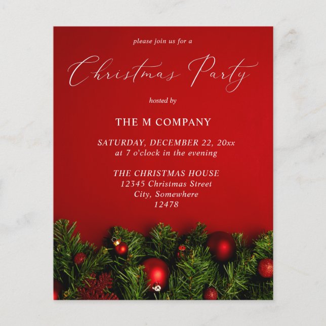 Budget Red Ornament Christmas Party Flyer (Front)