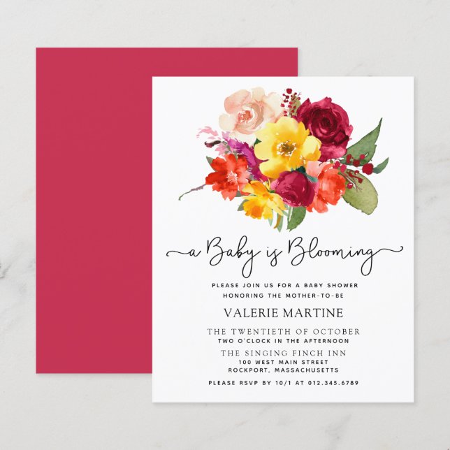 Budget Red Pink Orange Yellow Baby in Bloom Shower (Front/Back)