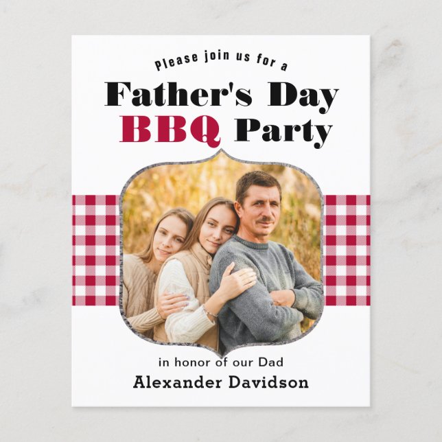 BUDGET Red Plaid Photo Father's Day BBQ Invitation (Front)