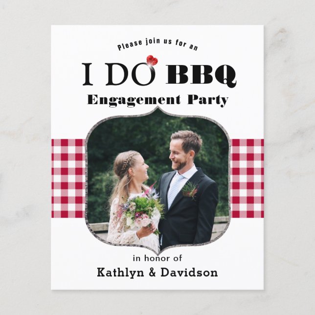 BUDGET Red Plaid Photo I DO Engagement Invitation (Front)