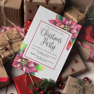 Budget Red Poinsettia Christmas Party  Invitation