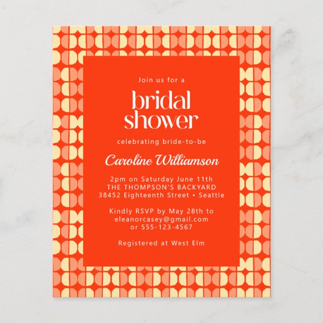 Budget Red Retro Mid Century Bridal Shower Invite (Front)
