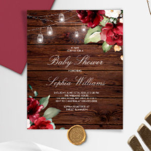 Budget Red Rose Flowers Baby Shower Invitation