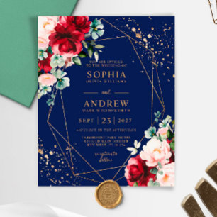 Budget Red Rose & Gold Floral Wedding Invitation