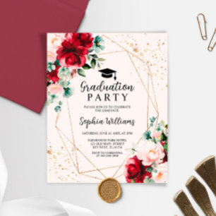 Budget Red Rose & Gold Graduation Party Invitation