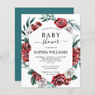 Budget Red Rose & Green Baby Shower Invitation