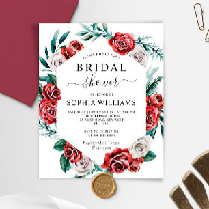Budget Red Rose & Green Bridal Shower Invitation