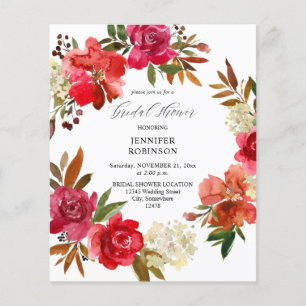 Budget Red Rose & Pink Floral Bridal Shower Flyer