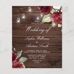 Budget Red Rose Rustic Wood Wedding Invitation
