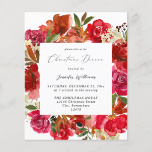Budget Red Rose & White Floral Christmas Dinner  Flyer