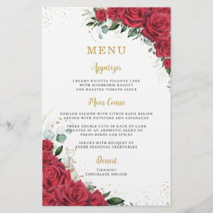 Budget Red Roses Floral Flowers Menu Sheet