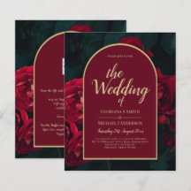 BUDGET Red Roses ForestGreen Winter Wedding INVITE