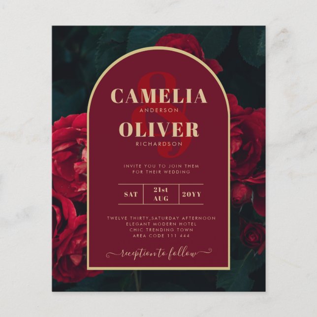 BUDGET Red Roses ForestGreen Winter Wedding INVITE Flyer (Front)
