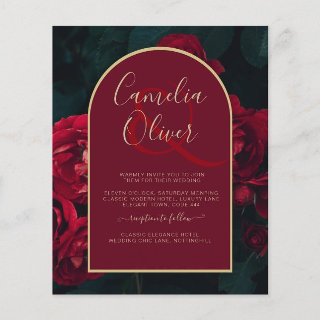 BUDGET Red Roses ForestGreen Winter Wedding INVITE Flyer (Front)