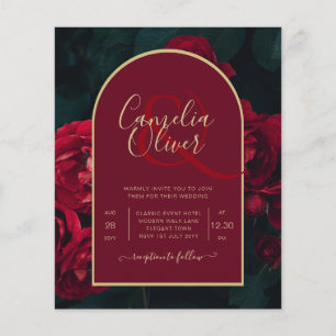 BUDGET Red Roses ForestGreen Winter Wedding INVITE Flyer
