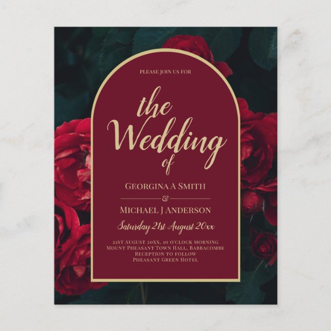 BUDGET Red Roses ForestGreen Winter Wedding INVITE Flyer (Front)