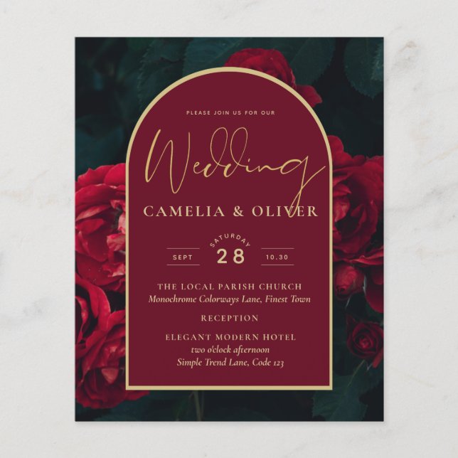 BUDGET Red Roses ForestGreen Winter Wedding INVITE Flyer (Front)