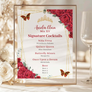 Budget Red Roses Quinceanera XV Birthday Bar Menu