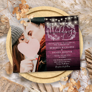 Budget Red Rustic Lights Photo Wedding Invite