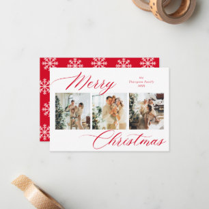Budget Red Script Merry Christmas Photo Collage Card