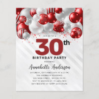 Budget Red Silver Balloon Glitter 30th Birthday