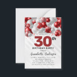 Budget Red Silver Balloon Glitter 30th Birthday Card<br><div class="desc">Modern Glam Burgundy Red Silver Balloon Glitter Sparkle Any Age Birthday Invitation</div>