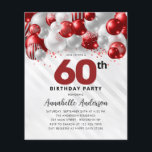 Budget Red Silver Balloon Glitter 60th Birthday<br><div class="desc">Modern Glam Burgundy Red Silver Balloon Glitter Sparkle Any Age Birthday Invitation</div>