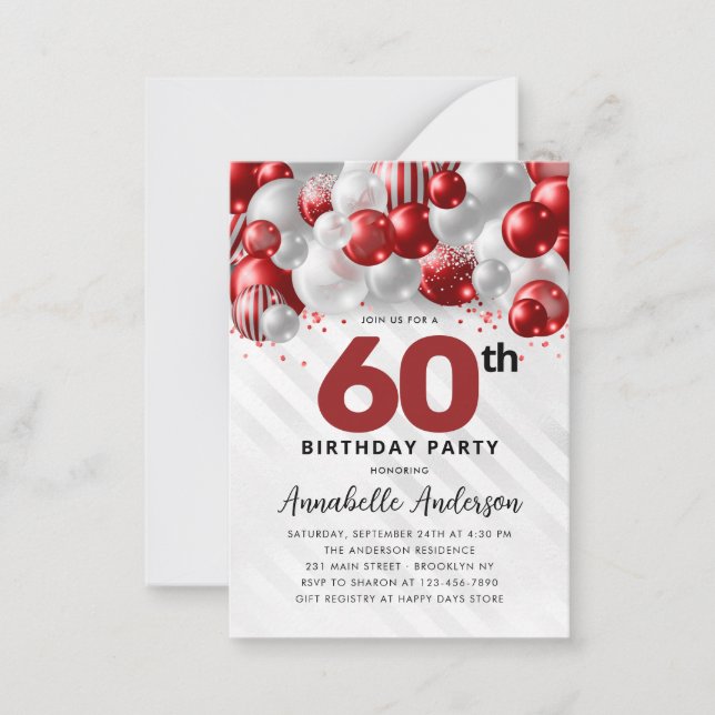 Budget Red Silver Balloon Glitter 60th Birthday Card (Front)