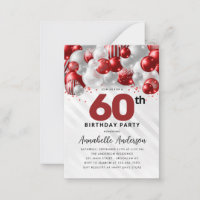 Budget Red Silver Balloon Glitter 60th Birthday