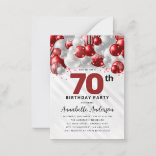Budget Red Silver Balloon Glitter 70th Birthday Card