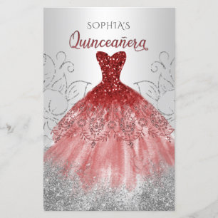 Budget Red Sparkle Dress Quinceañera Invitation