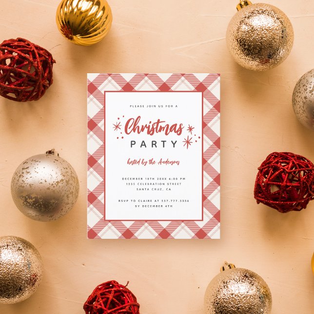 Budget Red Tartan Plaid Script Christmas Party (Creator Uploaded)