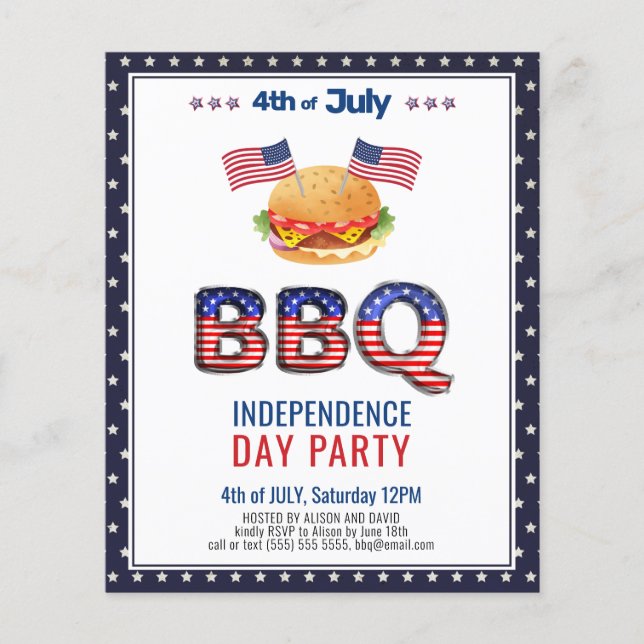 BUDGET Red White Blue 4th of JULY BBQ Invitation (Front)