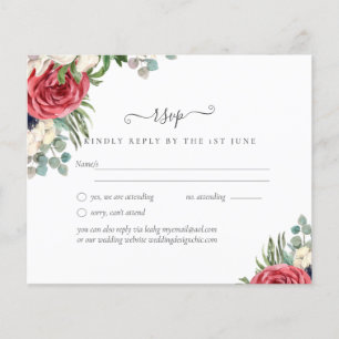 Budget Red White Blue Floral Wedding RSVP