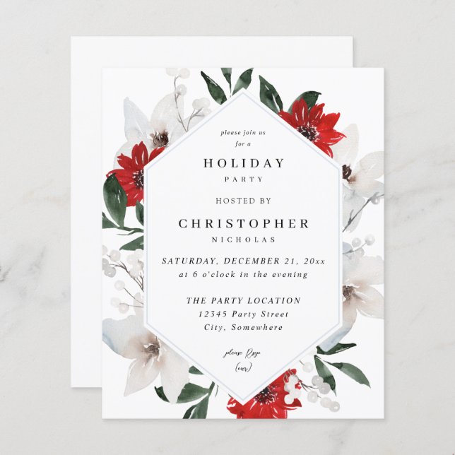 Budget  Red & White Christmas Holiday Floral Party (Front/Back)