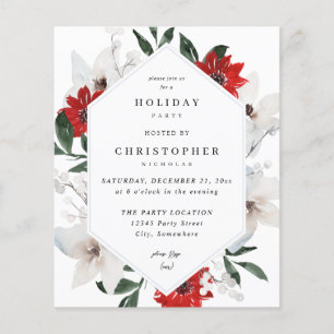 Budget Red & White Christmas Holiday Floral Party Flyer