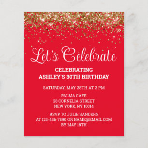 Budget Red White & Gold 30th Birthday Party Invite