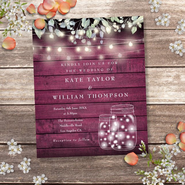 Budget Red Wood Lights Mason Jar Wedding Invite (Budget Red Wood Lights Mason Jar Wedding Invite)