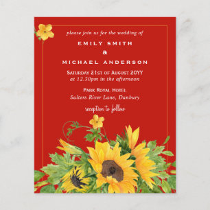Budget RED Yellow Sunflowers Wedding Invites