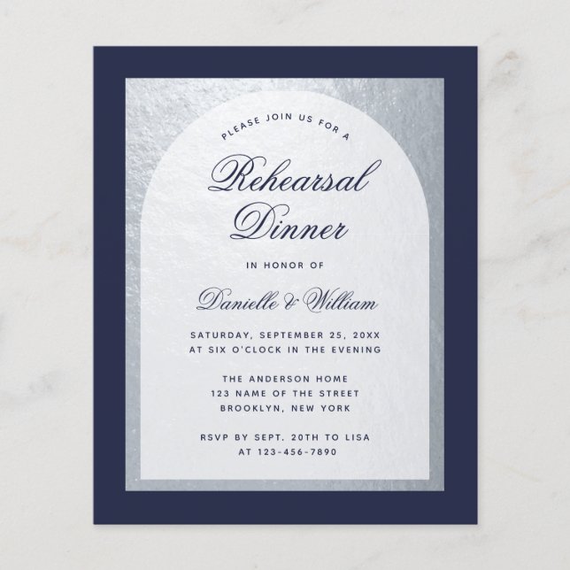 Budget Rehearsal Dinner Silver Navy Blue  (Front)