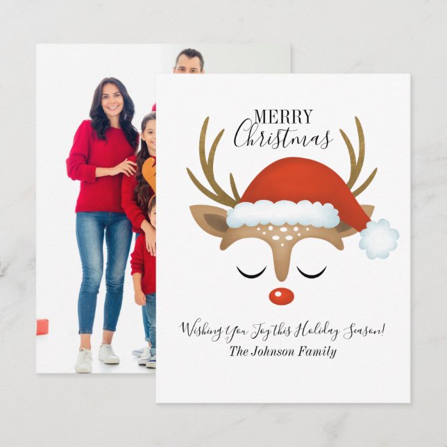 Budget Reindeer Holiday Photo Christmas Card (Front/Back)