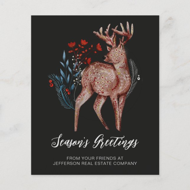 Budget Reindeer Nordic Folk Business Holiday Card (Front)