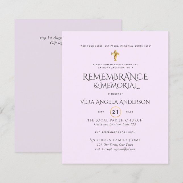 BUDGET Remembrance Memorial Gold Cross Invite (Front/Back)