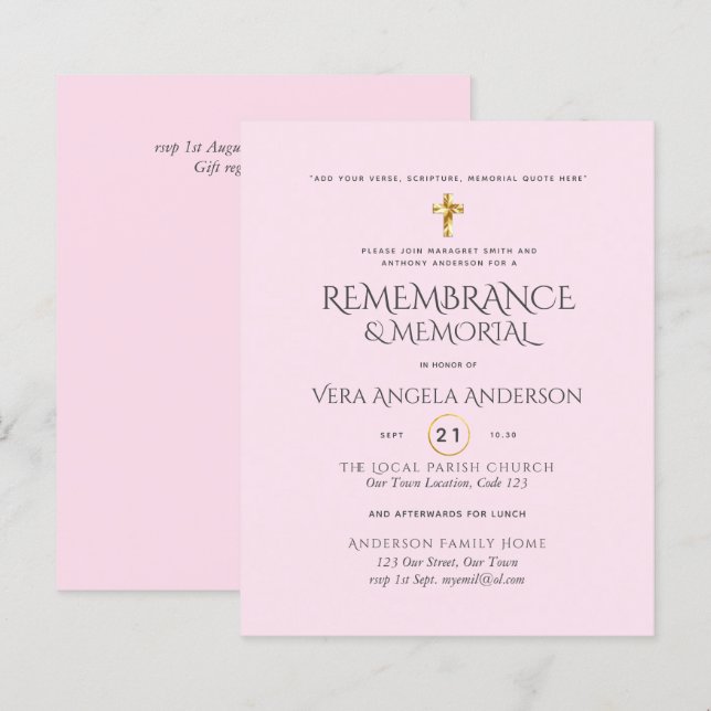 BUDGET Remembrance Memorial Gold Cross Invite (Front/Back)