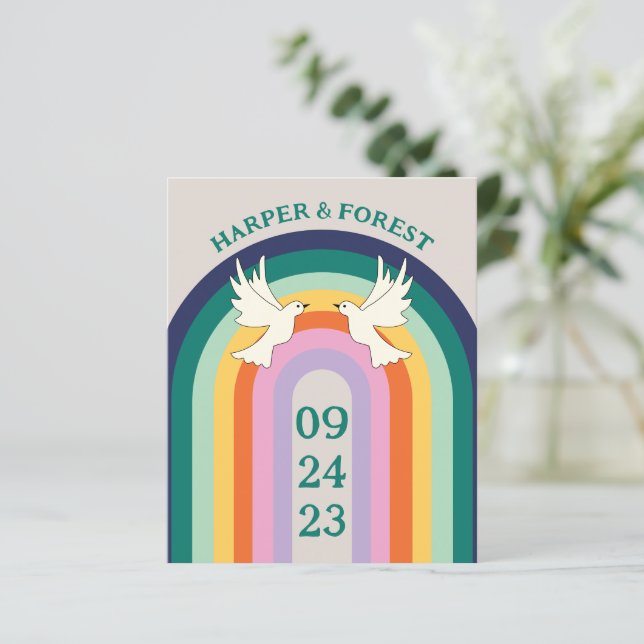 Budget Retro 70s Arch Rainbow  Invitation (Standing Front)
