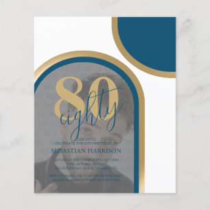 Budget Retro Blue And Gold Photo Birthday