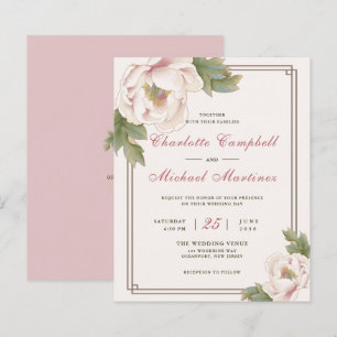 Budget Retro Blush Peony Floral Wedding Invitation