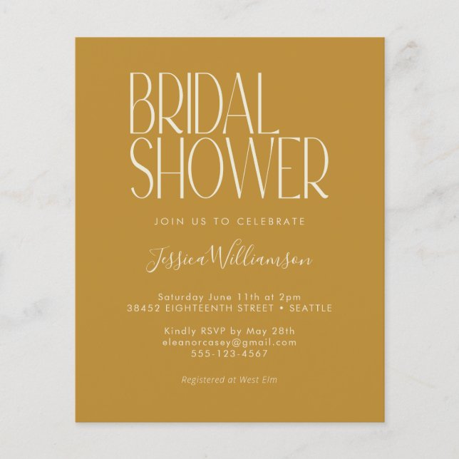 Budget Retro Boho Yellow Bridal Shower Invitation (Front)