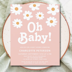 Budget Retro Daisy Pink Baby Shower Invitation