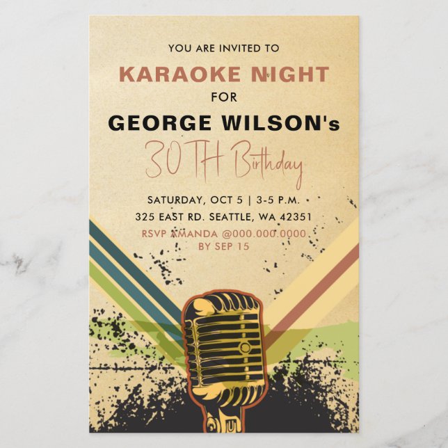 Budget Retro Microphone Karaoke Party Invitation (Front)